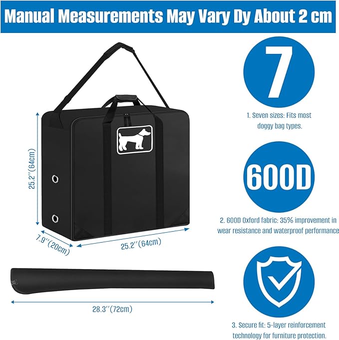 SIRUITON 600D OxfordDog Playpen Storage Bag Fits 24" H 8 Panels and 9 Stakes Suitable for Foldable Exercise Pet Playpen, RV Dog Fence Travel Bag,with Reinforcing Plate & Shoulder