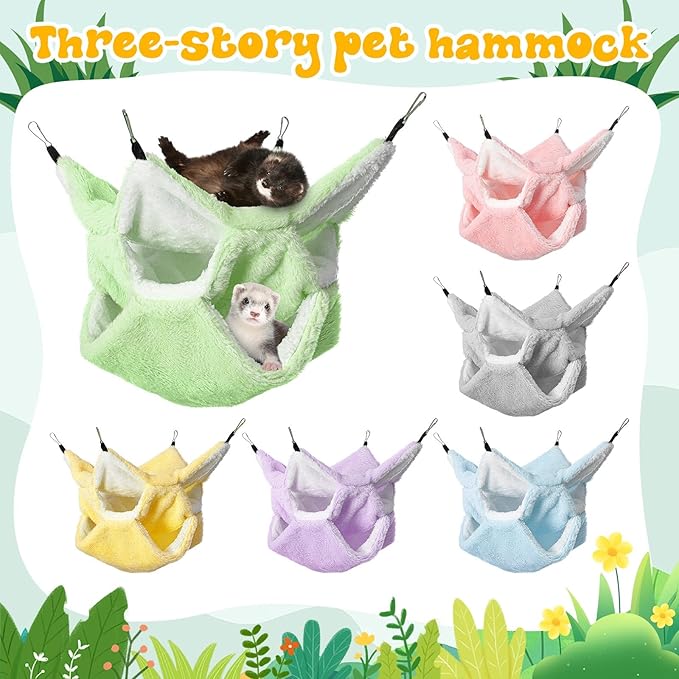 Jerify 6 Pcs 3 Layers Rat Hammock Set Small Animals Hammock Guinea Pig Ferret Hanging Hammocks Hamster Pet Cage Accessories for Chinchilla Sleeping and Playing(6 Colors)