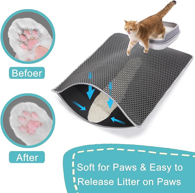 Cat Mat for Litter Box, XXL 47x36 inch Litter Trapping Mat, Double Layer Litter Matt for Cats, Non-Slip Waterproof Multi-Cat, Mengbu(Gray)