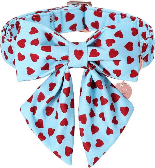 Valentine's Dog Collar & Bow Tie Set,UP URARA PUP Soft & Comfortable Pet Collar with Premium Plastic Buckle for Small, Medium, Large Dog,XL