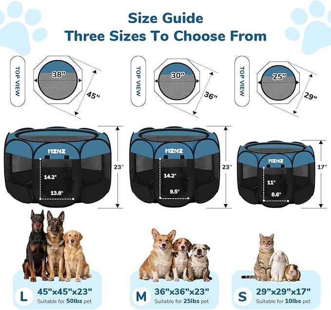 Dog Cat Playpen, Portable Puppy Pet Crate Indoors for Small/Medium Dogs Cats Rabbits, Foldable Dog Cage Enclosure for Outdoor, Pop Up Dogs Tent Kennel with Carrying Case, Blue Black