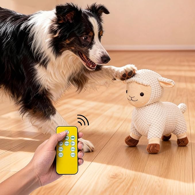 Interactive Dog Toys for Large Dogs, Sheep Rechargeable Pet Toys with Music, Animal Sound & Recording Mode, Automatic Jumping Pet Ball for Mental Stimulation