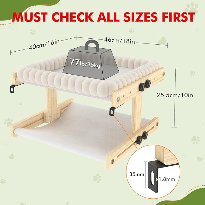 XiaZ Cat Perch for Window Cats Hammock Indoor Bed for Window Adjustable Wooden Frame Bird Watching Sunbathing Space-Saving Double Layer 18 * 16 * 10inch (Small Breeds Recommended)