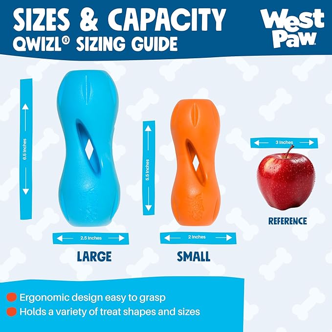 West Paw Qwizl Durable Zogoflex Dog Puzzle Toy for Mental Stimulation, and Enrichment - Treat Dispensing for Bully Sticks and Dental Sticks - Dishwasher Safe - Made in USA - Large - Aqua