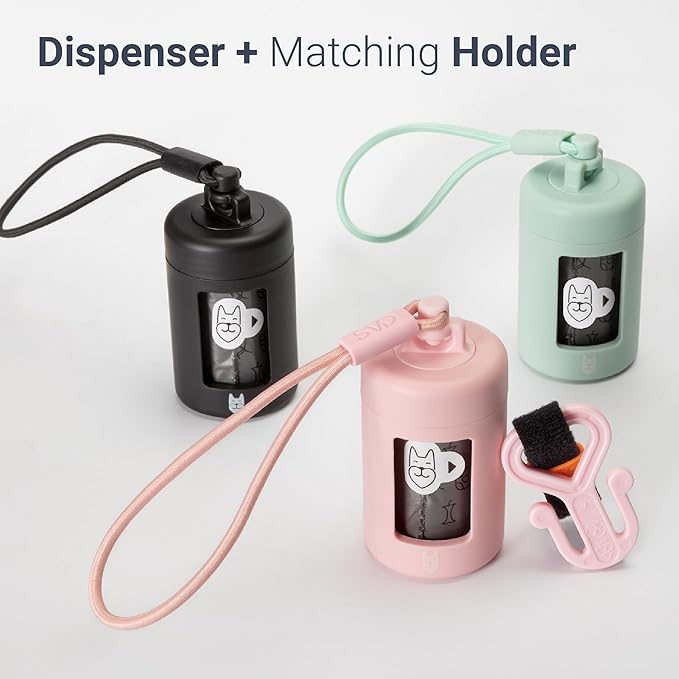Retractable Dog Waste Bag Dispenser + Bag Holder Kit, Dog Poop Bag Dispenser, Retractable Waste Bag Dispenser, Lightweight Poop Bag Holder, Stretchy Strap Fits Any Dog Leash (Black)