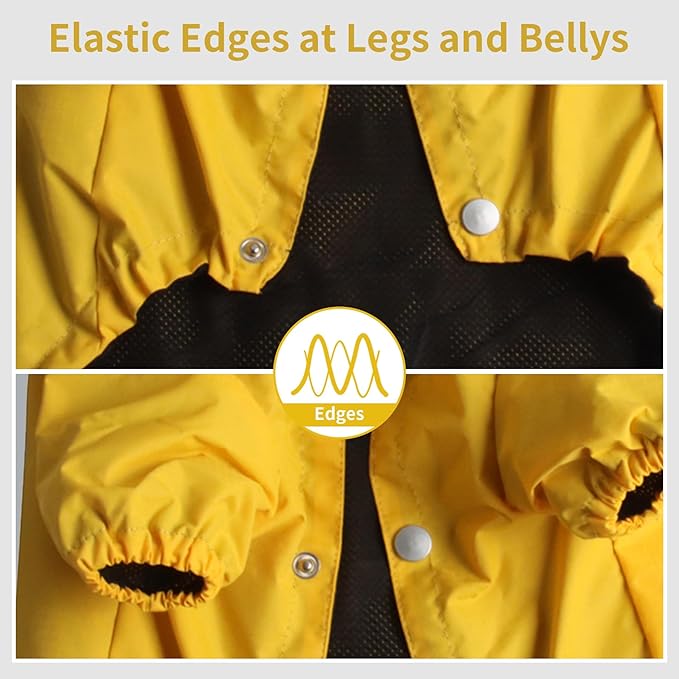 JoyDaog Premium Dog Raincoat with Hood for Medium Dogs,Outdoor Sports Waterproof Dog Rain Jacket,Puppy Raincoat with Pockets,Yellow M