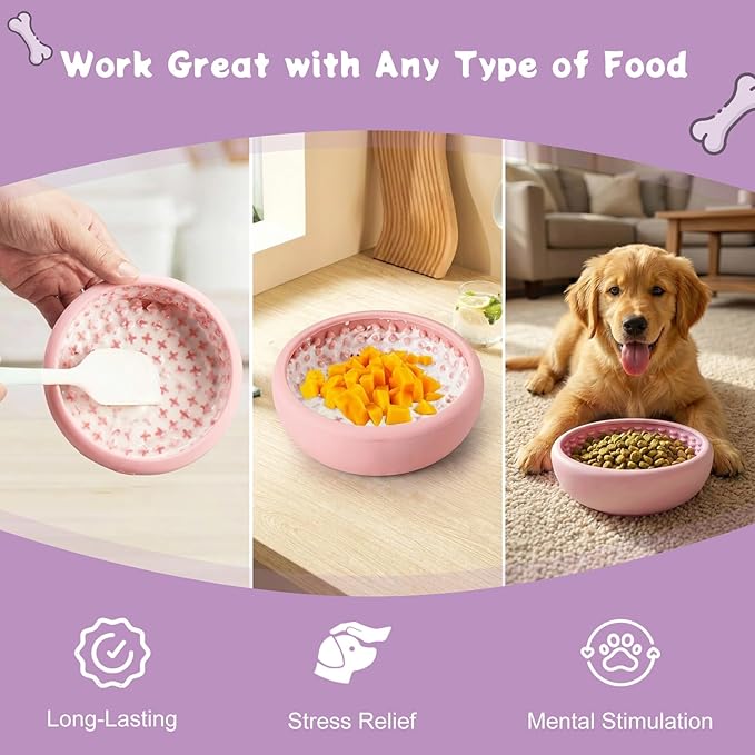 Slow Feeder Dog Lick Bowl,Freeze Silicone Feeding Dogs Licking Bowls for Anxiety Relief,Non-Slip Enrichment Puzzle Pet Treat Dispenser for Distraction, Lick Mat Pads for All Dogs Cats(Purple, Small)