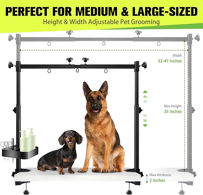 Adjustable Dog Grooming Arm for Table,Dog Grooming Arm with Clamp,32-47 Width&35 Height,Dog Grooming Table for Small Dog,Dog Grooming Station for Home Use Nail Trimming&Drying(Hammock Included)
