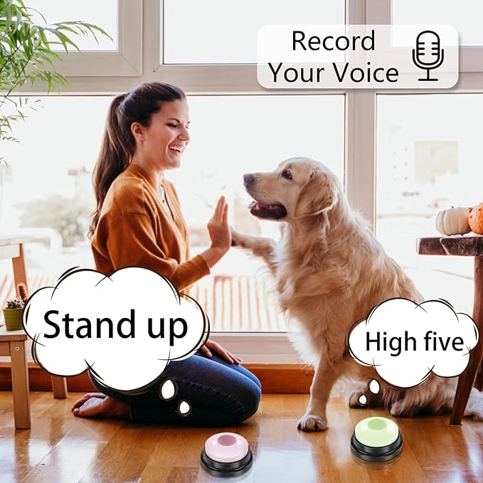 4Pcs Dog Button with Light 4 Color Dog Talking Button Recordable Pet Training Buzzer Portable Communication Buttons Battery Powered Pet Training Fun Voice Recording Buttons for Dogs Speech