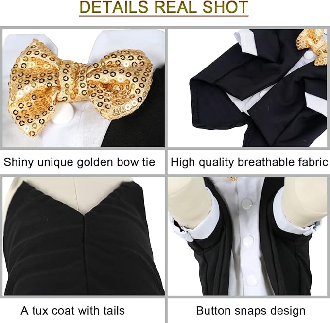 Dog Tuxedo, Formal Pet Clothes Shirt Costume Wedding Attire Party Bow Tie Suit, Pet Outfit for Small Medium Large Dogs Cats, Halloween Pet Costumes Birthday Puppy Clothing Christmas Apparel (L)