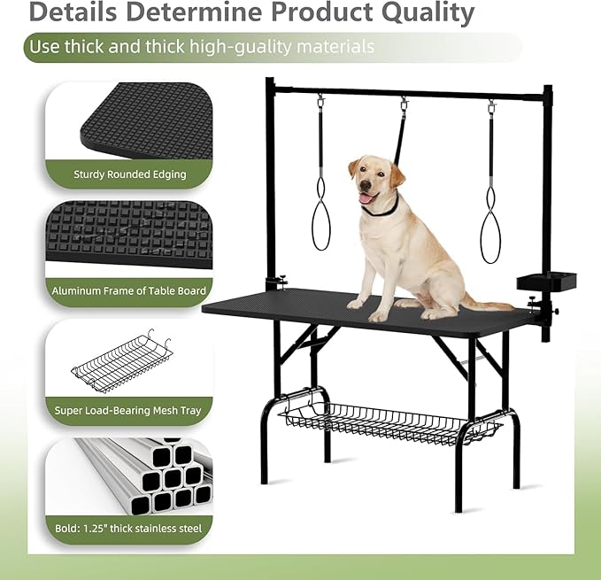 47"Professional Dog Pet Grooming Table Adjustable Heavy Duty Portable w/Arm & Noose & Mesh Tray (46", Black)