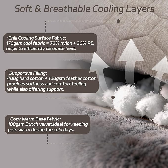 Dog Cooling Mat, Breathable Cooling Mat for Dogs Q-MAX>0.4 Pet Blanket, Washable Cooling Pad for Dogs & Cats, Summer Relief Neutral Decor Mat for Crate, Floor and Car, Taupe, Size A 35"x22"