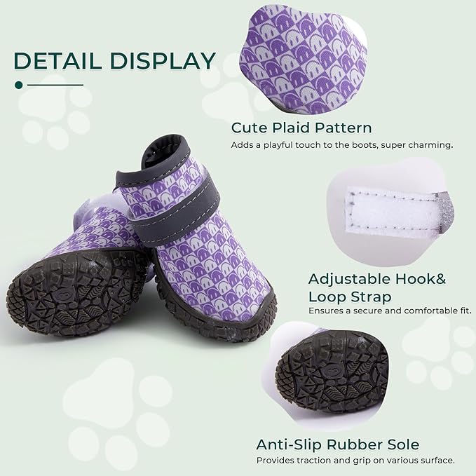 Dog Shoes Breathable Non-Slip Outdoor Booties for Small Medium Dogs, Pet Boots Paw Protector for Hot Pavement Hardwood Floors (Purple, Medium)
