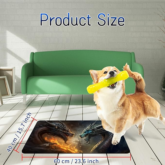 Dog Food Mat, 15.7" x 23.6" Absorbent Pet Feeding Mat for Food and Water, Waterproof Diatom Mud Pet Placemat with Non-Slip Rubber Backing, Easy Clean Cat Bowl Mat for Floors - Dragon Flame