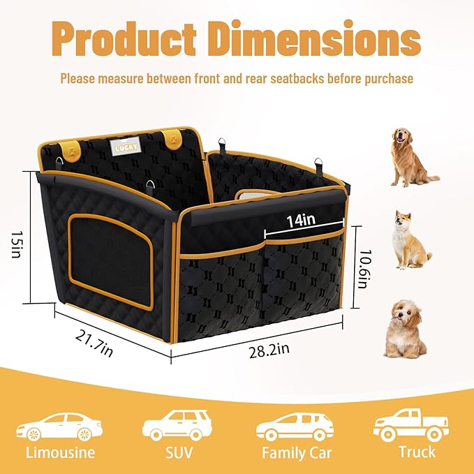 Dog Car Seat for Large Dog with Sturdy Fiberglass Support,Dogs Cars Carrier Anti Slip and Waterproof,Pet Car Seat Extender with Hard Bottom&Personalized Signature for Cars/SUV/Trucks