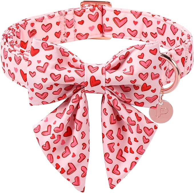 Valentine's Dog Collar & Bow Tie Set,UP URARA PUP Soft & Comfortable Pet Collar with Premium Plastic Buckle for Small, Medium, Large Dog,L