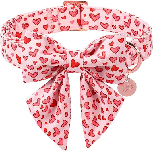 Valentine's Dog Collar & Bow Tie Set,UP URARA PUP Soft & Comfortable Pet Collar with Premium Plastic Buckle for Small, Medium, Large Dog,L