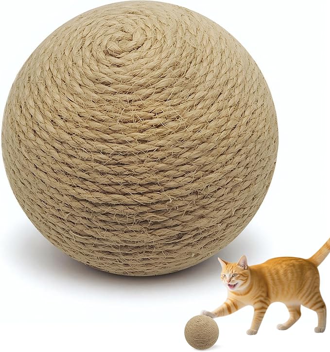 3.94 inch Sisal Cat Ball Toy, Interactive Natural Cat Scratching Ball, Perfect Scratcher for Cats' Exercise and Fun (Sisal)