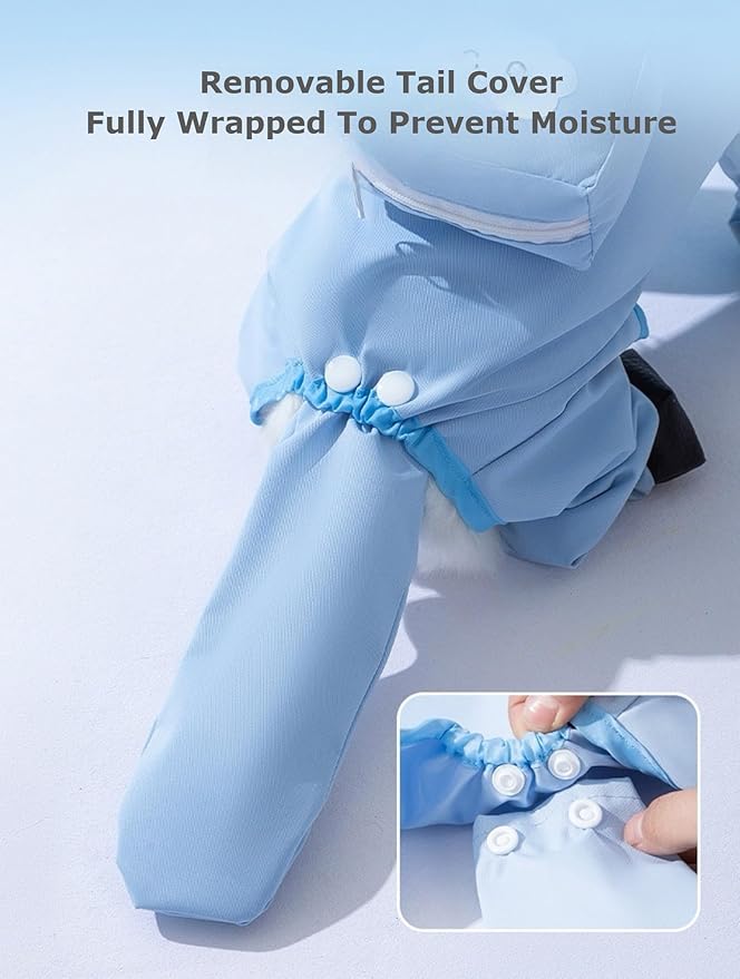 Waterproof Dog Raincoat,Full Coverage 4 Legs Dog Rain Jacket for Small Dogs,Pet Rain Coat with Hood,Reflective Strips&Leash Hole Outdoor Raincoat (Small（for Weight 3.3-5 lb）, Blue)