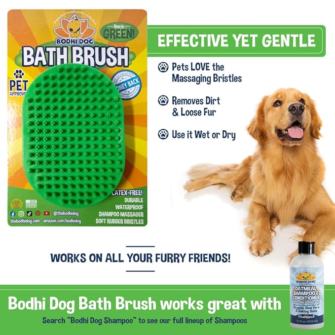 Bodhi Dog Shampoo Brush - Pet Grooming & Bath Supplies for Dogs and Cats - Bath Brush for Long & Short Hair - Premium Scrubber for Shower, Bathing & Massage (One Pack, Green)