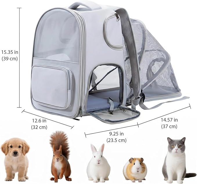Pet Carrier Backpack for Cats and Small Dogs-Expandable Pet Tent Breathable Visible Pet Bag for Kitty and Puppy Foldable Pet Nest Bed Perfect for Travel Walks Shopping Vet Visits Home Use-Gray