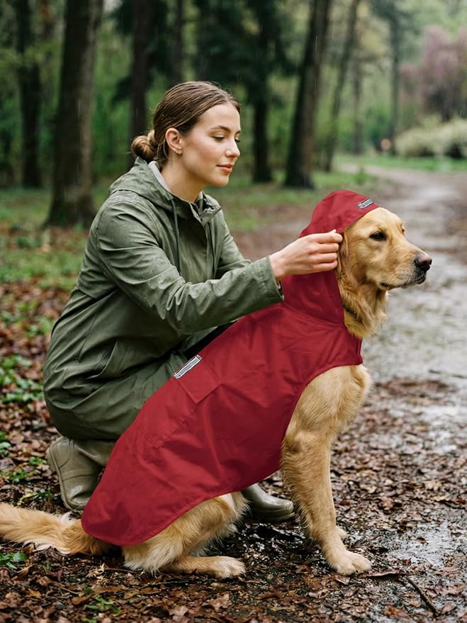Dog Raincoat Reflective Adjustable Hooded Pet Rain Jacket Poncho with Leash Hole for Dogs S-5XL