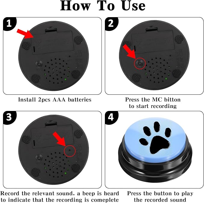 Kifmurase 10Pcs Voice Recording Button, Dog Buttons for Communication Pet Training Buzzer, 30 Second Record & Playback, Funny Recording Clickers for Pet, Classroom, Office, Home (10 Colors)