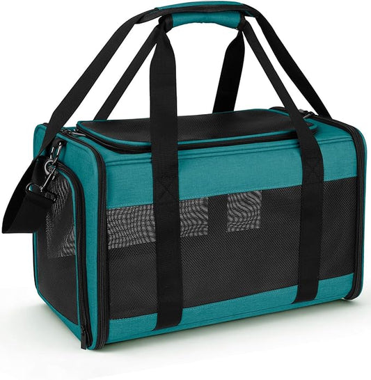 Hipubby Cat Carrier Dog Carrier for Pets Up to 16 Lbs, Soft-Sided Pet Travel Carrier for Cats and Small Dogs, Airline Approved Pet Carrying Case with Shoulder Strap & Removable Mat - Blue