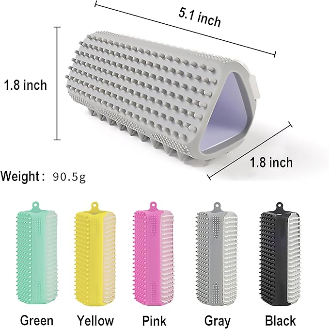 3-in-1 Triangular Dog Bath Brush for Dogs & Cats, Silicone Pet Grooming Brush with Deshedding Bristles, Massage Cones & Deep Cleaning Nubs, Black