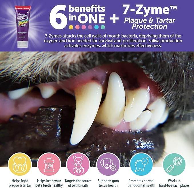 Dental Fresh Enzymatic Gel Dog Tooth Brushing Kit, Includes Triflex Toothbrush and Toothpaste for Teeth Cleaning