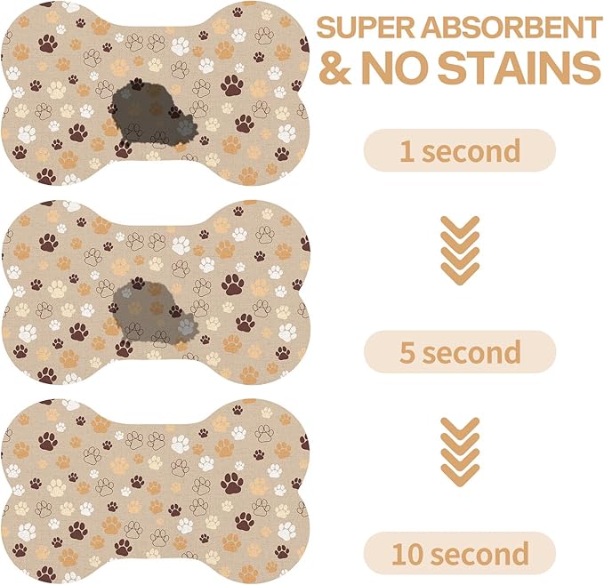 Pet Dog Cat Food Mat, Absorbent Bone Shaped Dog Bowl Mats for Food and Water, Non Slip Cute Dogs Cat Placemats Feeding Mat with Rubber for Floors Indoor Puppy Pet Accessories Supplies 16"x24" Khaki