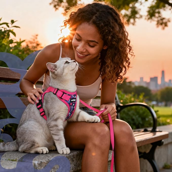 rabbitgoo Cat Harness and Leash Set, Escape Proof Kitten Harness for Safe Outdoor Walks, Soft Breathable Adjustable Vest with Reflective Strips for Kittens and Small Cats, Coconut Fuchsia, XS