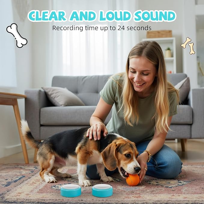 Voice Recording Button, Talking Buttons for Pet Communication, 24 Seconds Record & Playback, Set of 2 Recordable Buttons for Dog, Cat, Pet Training, Funny Gift for Home、Classroom、Party, Blue