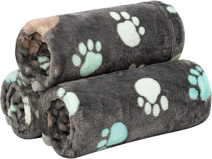 Dono 1 Pack 3 Dog Blankets, Soft Fluffy Fleece Pet Blanket Warm Sleep Mat Paw Print Design Puppy Kitten Throw Blankets Doggy Blanket for Dogs