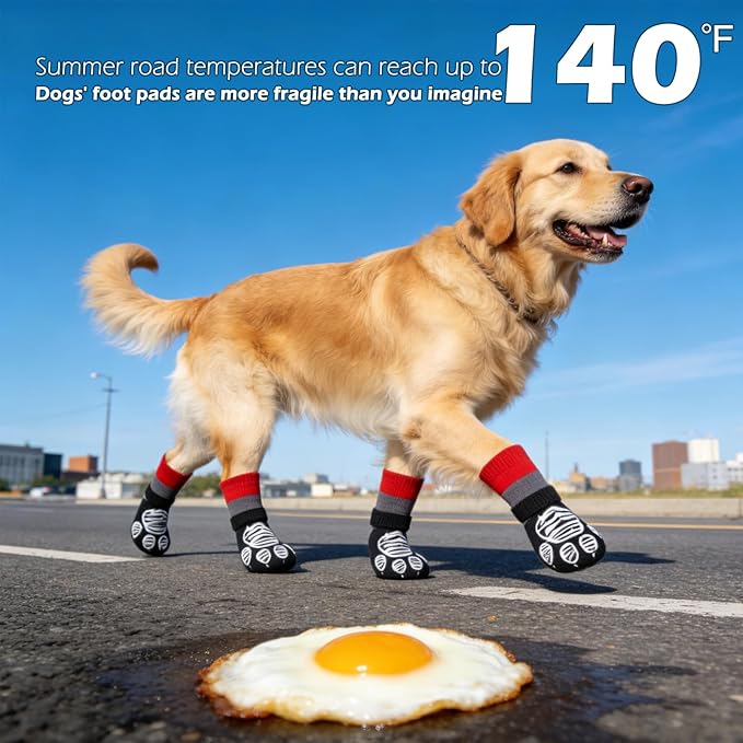 EXPAWLORER Christmas Anti Slip Dog Socks to Prevent Licking Paws, Dog Shoes for Hot Pavement, Dog Booties for Hardwood Floors, Dog Boots & Paw Protectors for Small Medium Large Senior Dogs Red Black S
