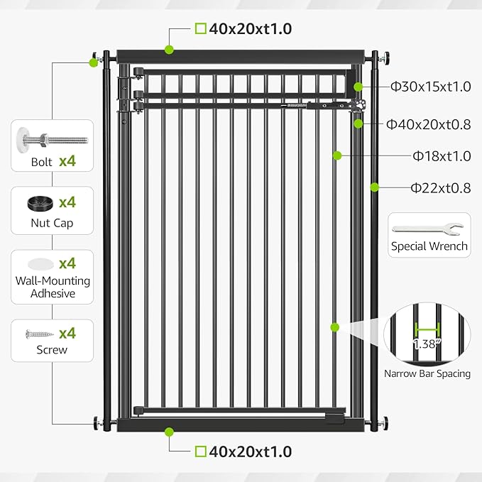 78.8" Extra Tall Pet Gate for Cat/Dog, 28.3-33" Wide Tall Cat Gate for Doorways/Hallways, NO Drilling Pressure Mounted Dog Gate for Stairs, Studio, Kitchen (Black)