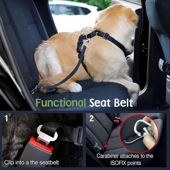 VavoPaw Dog Seat Belt, Safety Vest Dog Car Harness with Adjustable Buckle Dog Seat Belt for Vehicle Nylon Pet Safety Seat Belts Heavy Duty(M, Magenta)