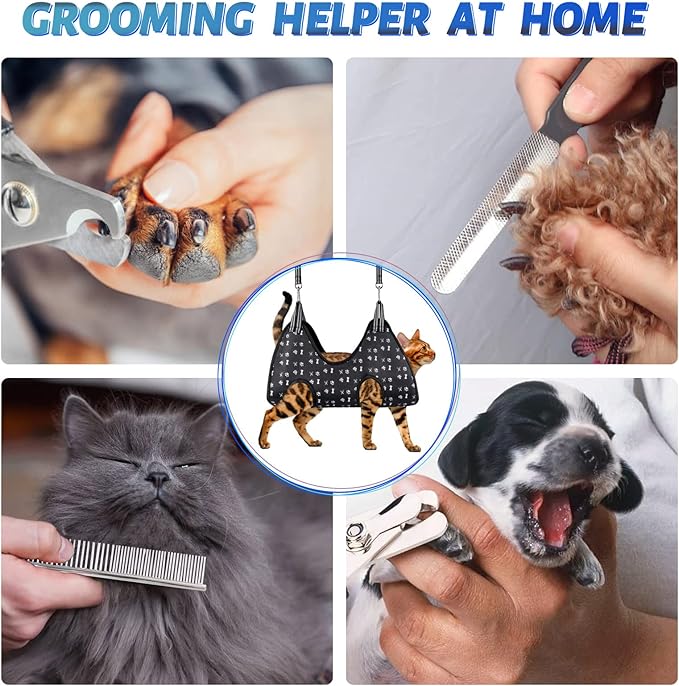ATESON Pet Grooming Hammock Harness for Nail Trimming (XS 12lb), Sling Holder Hanger for Nail Clipping with Clippers, File, and Comb