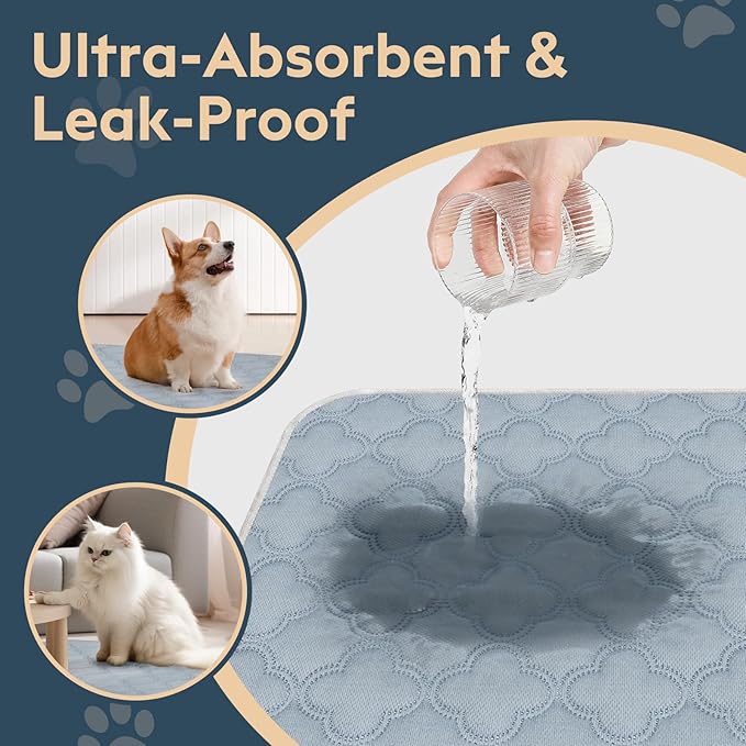 FunFurry Washable Pee Pads for Dogs - Reusable, Waterproof, Super Absorbent with Non-Slip Backing (Light Grey, 24" X 24" - 2 Pack)