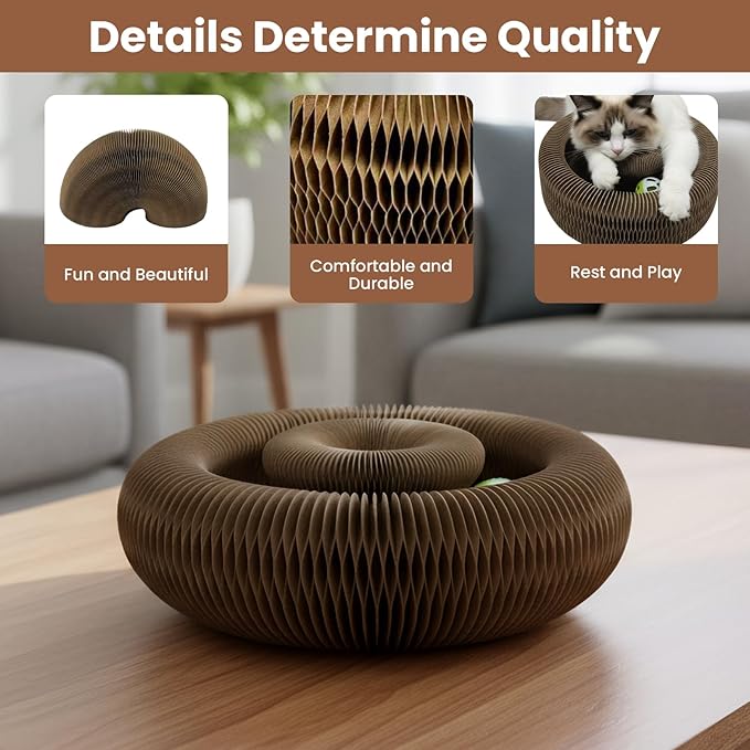 Corrugated Paper Cat Scratcher Track with Rolling Ball - Scratch-Resistant, Interactive, Pet-Safe for Feline Play & Claw Care