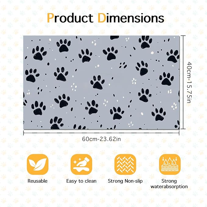 HOMETITUTE 24x16 inch Non Slip Pet Food Mat Cat Bowl Placemat for Food and Water Small Dog Bowl Mats Cat Food Mat Easy to Clean Feeding Mat for Small Pets Paw Print Design