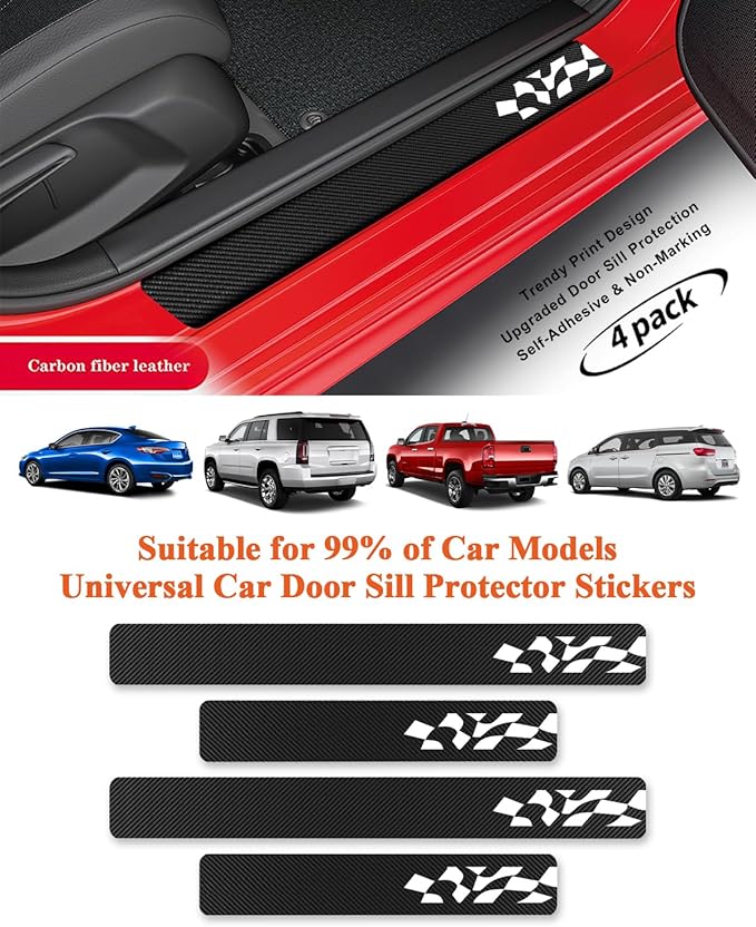 4Pcs Universal Car Door Sill Protector, Carbon Fiber Scratch Resistant Door Entry Guard & Scuff Plate for Car SUV and Off-Road Trim Accessories (Wave White)