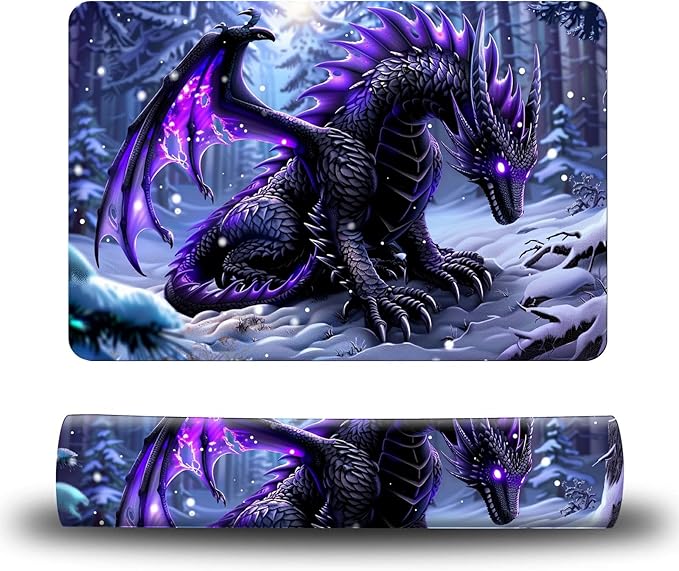 Dog Food Mat, 15.7" x 23.6" Absorbent Pet Feeding Mat for Food and Water, Waterproof Diatom Mud Pet Placemat with Non-Slip Rubber Backing, Easy Clean Cat Bowl Mat for Floors - Snowy Dragon