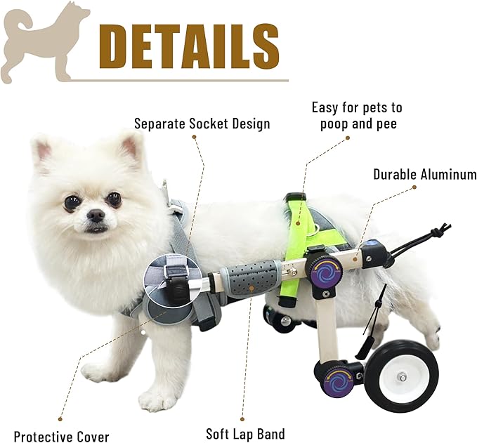 Adjustable Dog Wheelchair for Back Legs Mobility Support Lightweight Pet Wheelchair for Disabled Hind Legs Walking Stable Dog Cart for Pets, Pink (Small)