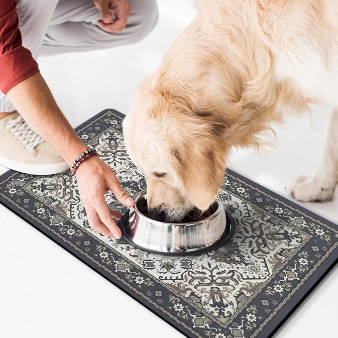 Pet Feeding Mat for Floors Waterproof Dog Mat for Food and Water Absorbent Quick Dry Non Slip mat for Cat Bowls