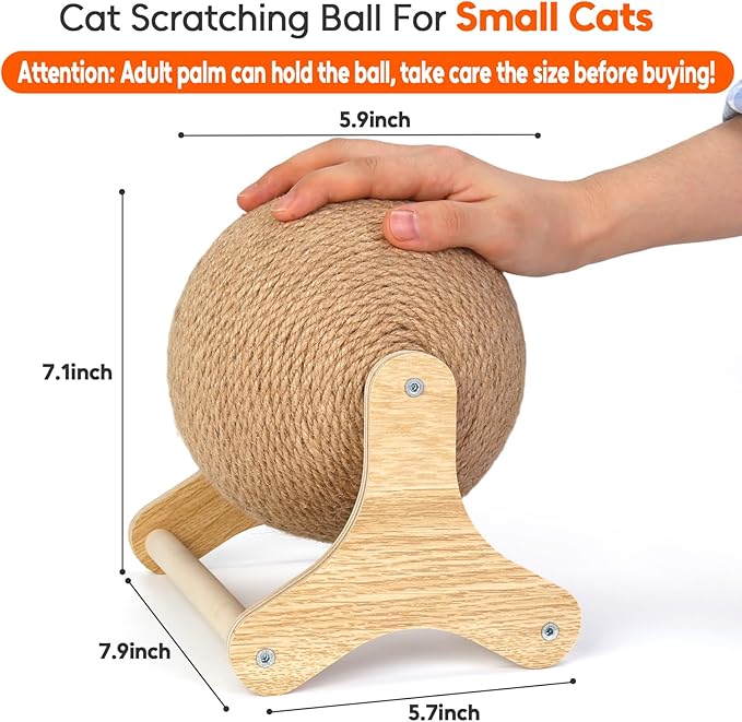 Outamateur Sisal Cat Scratcher Ball Toy with Stable Stand, Interactive Exercise Toy, Sisal Cat Scratching Ball for Small Pet Interactive Exercise and Play