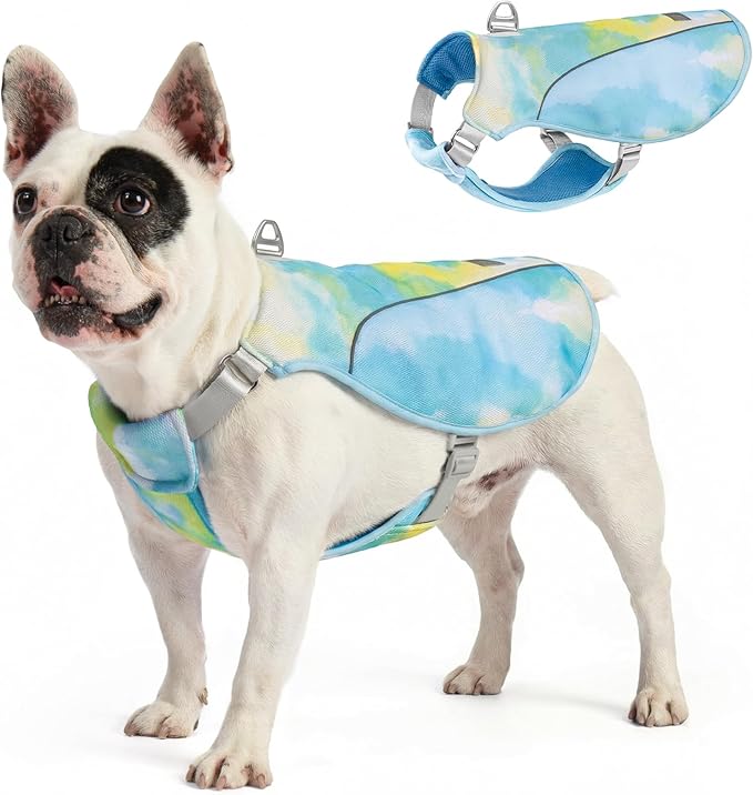 KYEESE Dog Cooling Vest, Breathable Mesh Dog Cooling Shirt for Medium Large Dogs with D-Ring, Sun Protection Reflective Dogs Cooler Jacket with Adjustable Buckle for Summer Hiking Walking, Blue, XL