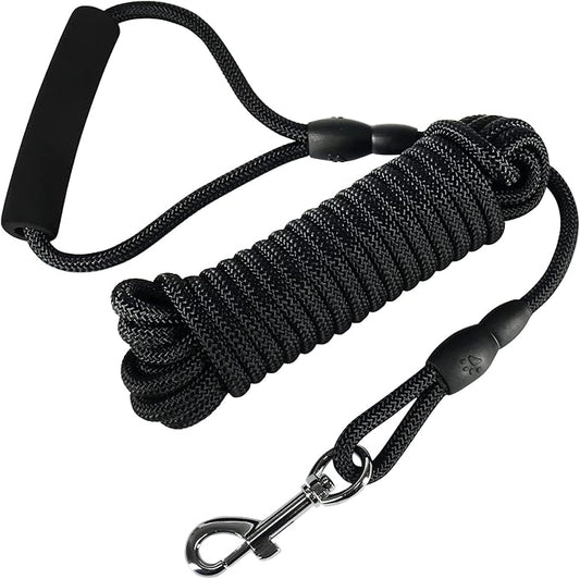 Vivifying Floating Long Dog Leash, 20ft Dog Training Leash, Check Cord Rope Lead with Comfortable Handle for Outside, Hiking, Swimming, Beach and Lake (Black)
