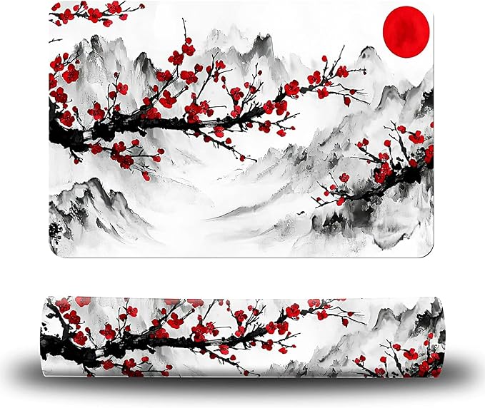 Dog Food Mat, 19.6" x 23.6" Absorbent Pet Feeding Mat for Food and Water, Waterproof Diatom Mud Pet Placemat with Non-Slip Rubber Backing, Cat Bowl Mat for Floors - Peach Blossom Tree Sunset