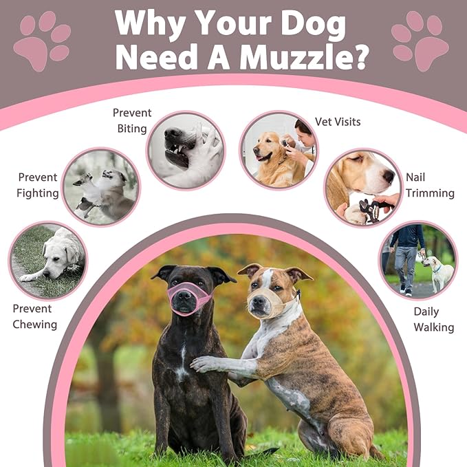LUCKYPAW Dog Muzzle Suits for Small Medium Large Dogs, Mesh Muzzle Anti Biting Chewing, Breathable Mouth Cover Set with Adjustable Strap for Grooming Vet Visiting Training (Small 3 PCS(XXS-S), Pink)